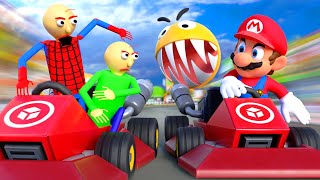 Super Mario and Rock Pacman vs Baldi in the Mario Kart race 4K