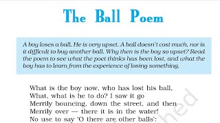 The Ball Poem | Class 10 English Poem | Poet John Berryman