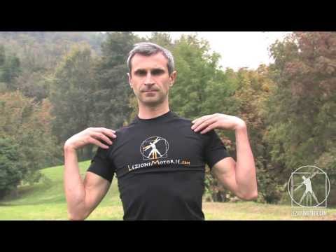 Il fissaggio benda sulla spalla con la sua foto le mani Yoga ernia cervicale