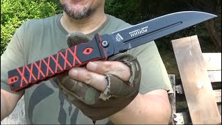 Katana Inspired Folding Knife ($22) Review - 4.6 Inch Blade, Snazzy Handle, 440C, Sharp