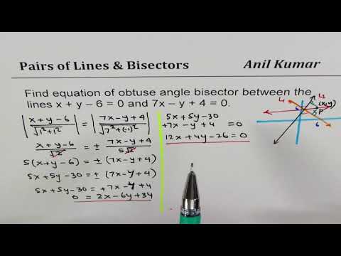 Find Equation of Obtuse angle bisector of a Pair of Line