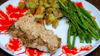Pan Fried Pork Chops | Roasted Potatoes and Lemony Green Beans