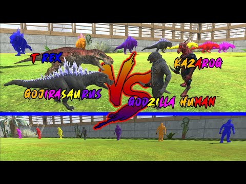 GOJIRASAURUS T REX VS KAZAROG GODZILLA HUMAN - Animal Revolt Battle Simulator 😱😱#godzilla #dinosaur