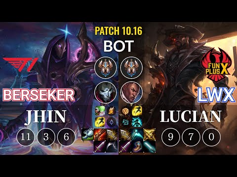 T1 Berseker Jhin vs FPX Lwx Lucian Bot - KR Patch 10.16