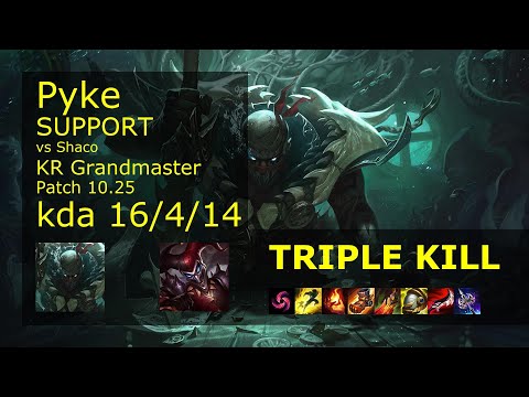 Pyke Support vs Shaco - KR Grandmaster 16/4/14 Patch 10.25 Gameplay // [롤] 파이크 vs 샤코 서폿
