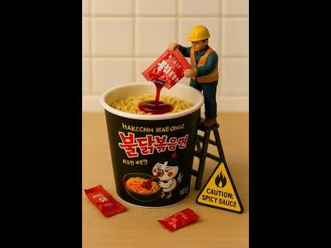 [AI] Miniature Korean Spicy Buldak Ssam Making 🌶️