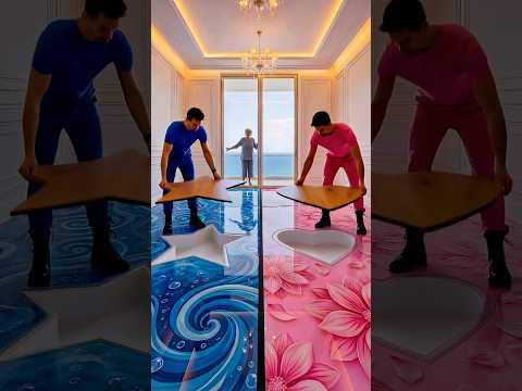 Blue vs Pink Epoxy Floor Transformation | Heart & Star Hidden Design Reveal 😱🤯