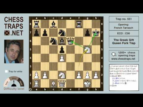 French Tarrasch - The Greek Gift Queen Fork Trap (trap no. 551)