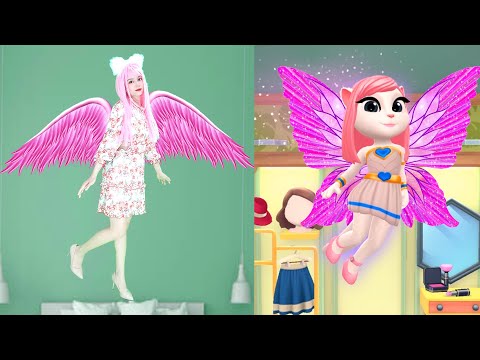 Imitate Angela with Wings That Can Fly - My talking Angela 2  Real Life