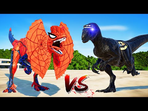 (Jurassic World Evolution🌍)Batman Velociraptor VS SpiderMan Dilophosaurus Dinosaurs Fight