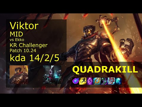 Viktor Mid vs Ekko - KR Challenger 14/2/5 Patch 10.24 Gameplay // [롤] 빅토르 vs 에코 미드