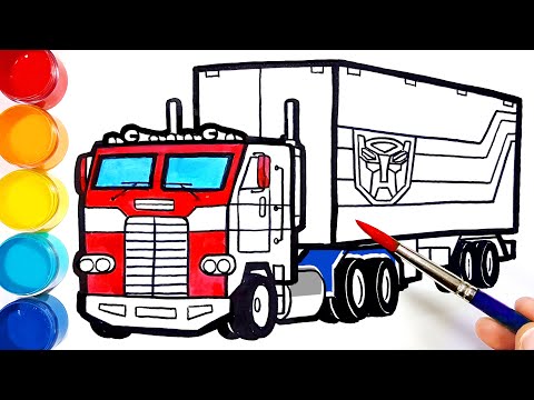 How-to-draw and color TRANSFORMERS OPTIMUS PRIME Trailer Truck . Learn Colors | Bonbon Toy Art