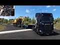 Transporting an excavator in Germany - Euro Truck Simulator 2 | Steering wheel gameplay