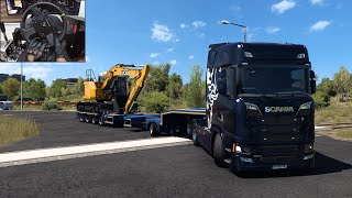Download lagu Transporting an excavator in Germany - Euro Truck Simulator 2 | Steering wheel gameplay mp3