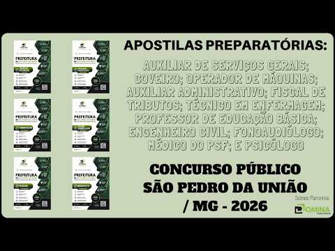 Apostilas Concurso Prefeitura de São Pedro da União / MG - 2026, Diversos Cargos