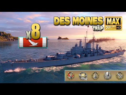 Cruiser "Des Moines": 8 ships destroyed on map Trap - World of Warships