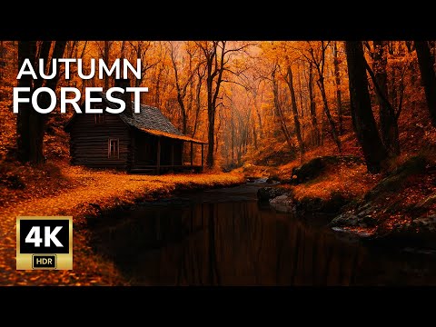4K HDR Autumn River - Forest Ambience | Gentle Water Sounds and Birdsong for Relaxation & Stress