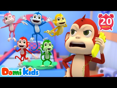 Five Little Monkeys🐒🎨| Animals for Kids | Animal Songs & Nursery Rhymes | Domi Kids Animal Party