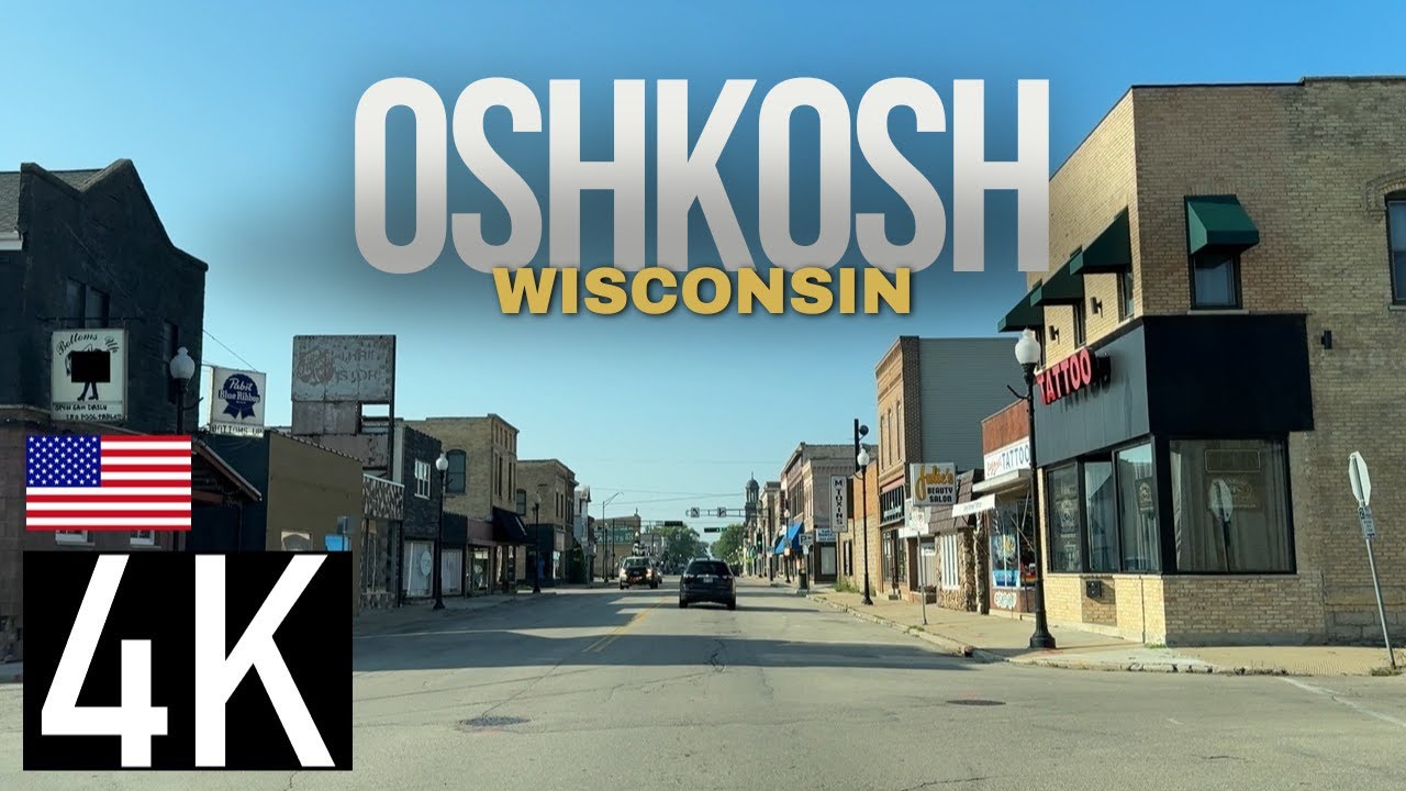 Road Tour of Oshkosh, Wisconsin in 4K - Downtown Oshkosh WI