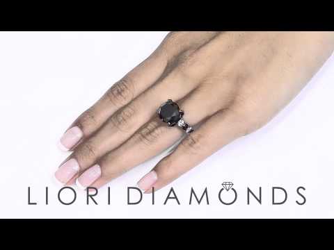 BDR-235 - 8.38 Carat Certified Natural Black Diamond Engagement Ring 14k Black Gold