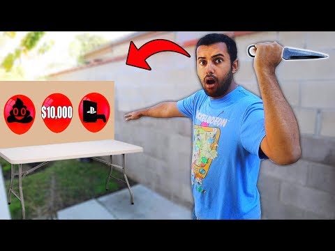 SECRET Hidden MONEY Inside of GIANT Balloons $10,000 (Throwing Knife Mystery Balloon Challenge) Video