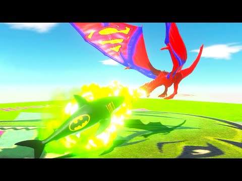 DRAGON SUPERMAN vs BATMAN SHARK DEATH RUN  - Animal Revolt Battle Simulator