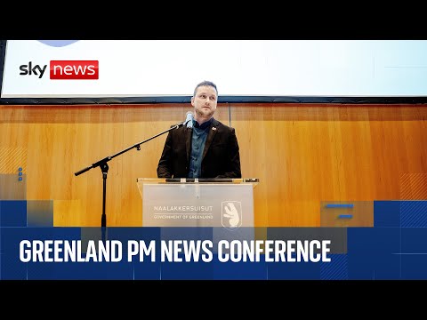 Greenland Prime Minister Jens-Frederik Nielsen holds a news conference