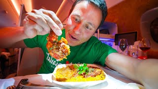Emirates Food Review - HUGE SHRIMP MACHBOOS on Business Class!! | LA to Dubai - YouTube