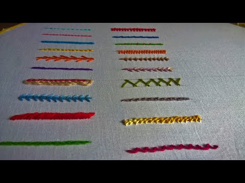 Hand embroidery,  20 hand embroidery stitches tutorial for beginners guide step by step.
