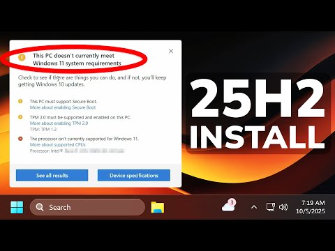Установка Windows 11 25H2 на неподдерживаемый ПК (без TPM, безопасной загрузки, 4 ГБ ОЗУ, процесс...