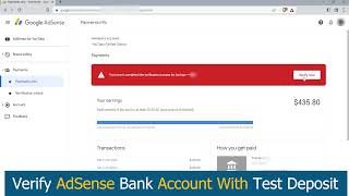 Verify Google AdSense Bank Account with A Test Deposit
