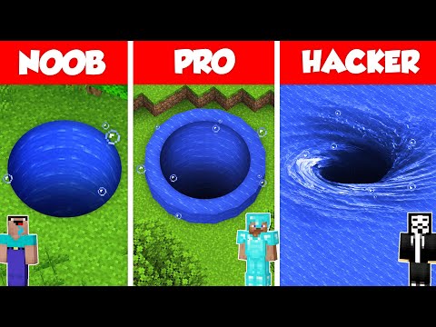 WATER TUNNEL BASE PIT HOUSE BUILD CHALLENGE - NOOB vs PRO vs HACKER / Minecraft Battle Animation