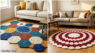 Crochet Floor Rug design model. Trendy crochet floor rugs design ideas. #crochet #knitting #diy 