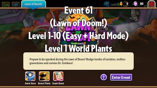 PvZ2 Thymed Event (Lawn of Doom!)(Event 61), Level 1-10 (Easy + Hard Mode), Level 1 Plants