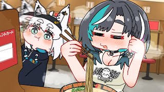 【手描き】艶っぽい千速を横目に一蘭を食べるフブちゃん【白上フブキ/輪堂千速/hololive/切り抜き】