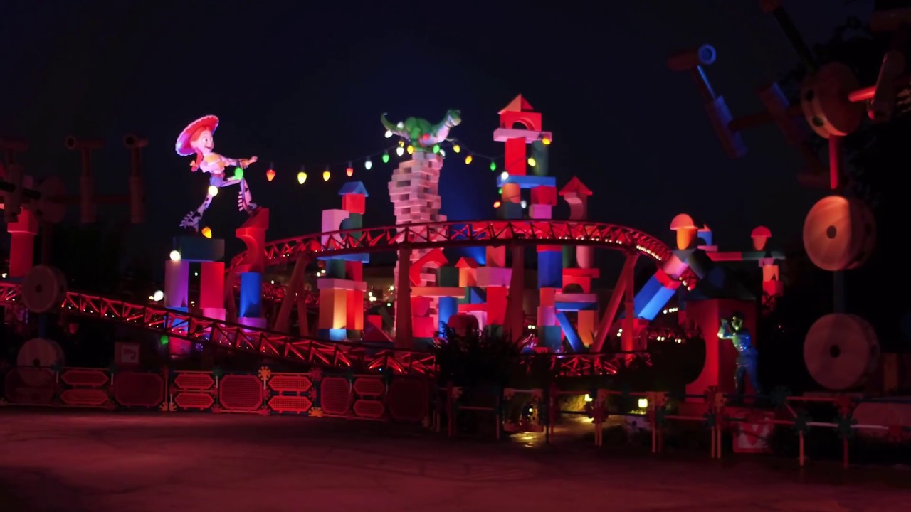 Toy Story Land at nighttime