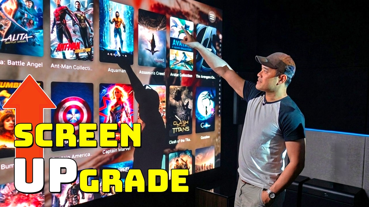 Home theater screen comparison video featuring larger projection screen upgrades