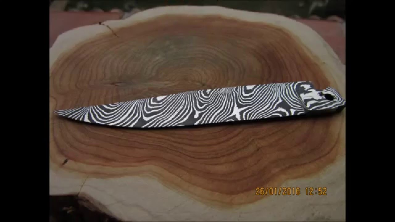 Fabrication artisanale d'un couteau pliant en damas de À à Z; making damascus steel knife.[1/2 ]