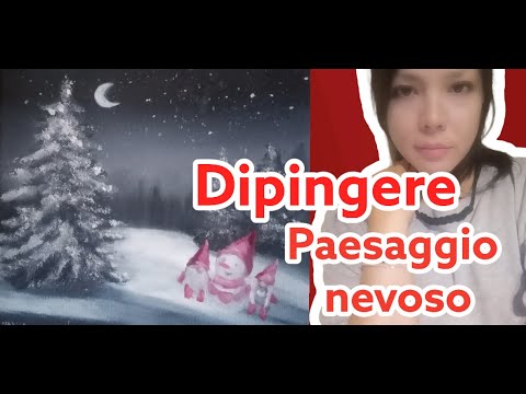 Dipingere un paesaggio con pupazzo di neve e gnomi. Tutorial pittura a olio It