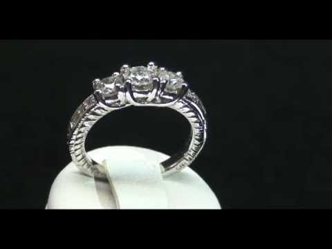 1.00CT Vintage Diamond Three Stone Ring 14K White Gold