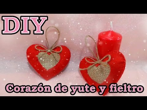 IY Cómo hacer unos adornos de corazón para árbol de Navidad yute y fieltro J&R