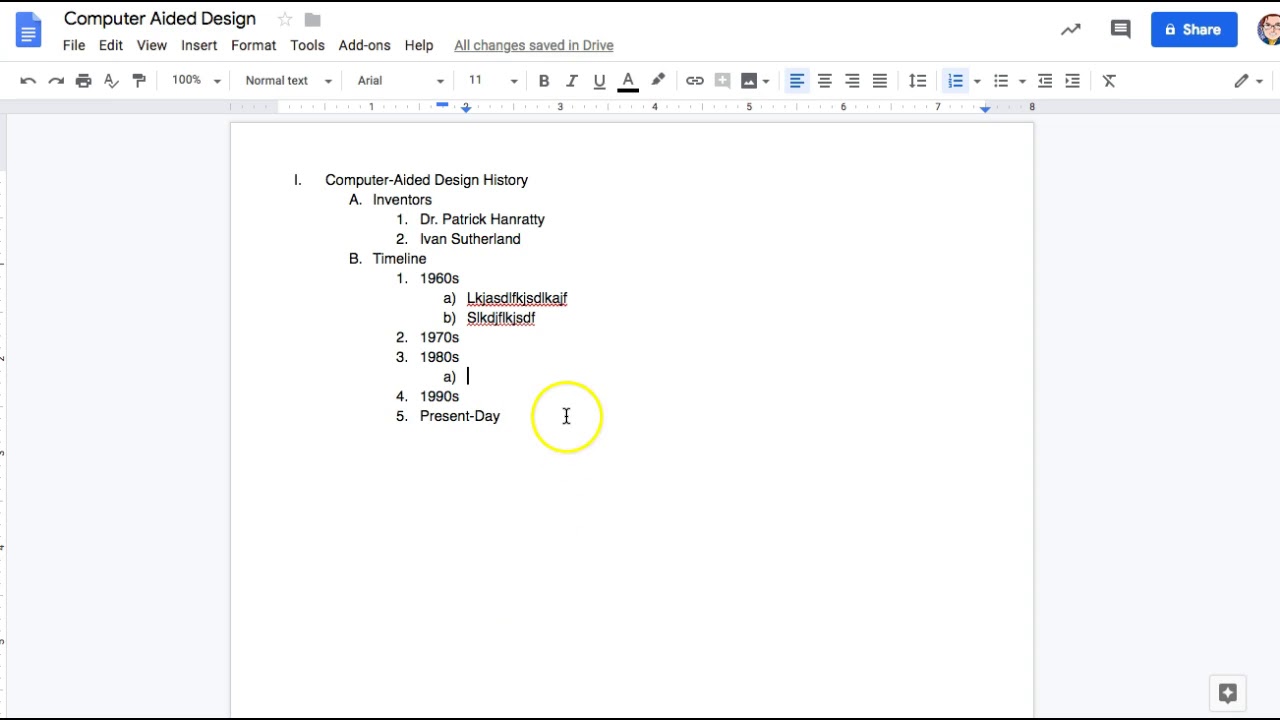 Making an Outline in Google Docs