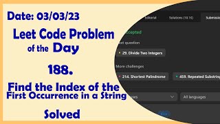 YouTube video '28 || Find the Index of the First Occurrence in a String || C++ || Leetcode Daily Challenge'