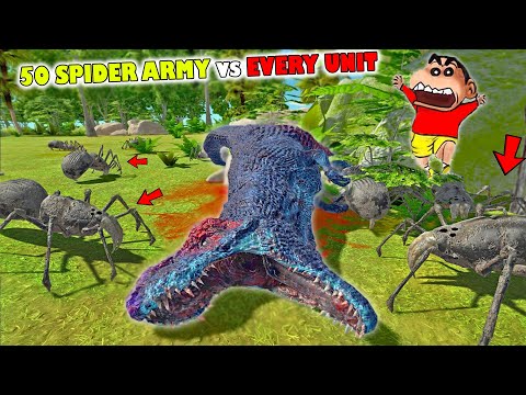 50 SPIDERS vs EVERY UNIT | SHINCHAN and CHOP fight DINOSAURS😱|😂Funny game in Hindi animal rev battle