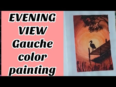 EVENING VIEW .. RIVER BRIDGE ... PAINTING WITH GAUCHE COLORS # KALYANI JHA # EHSAAS DIL K // KJ