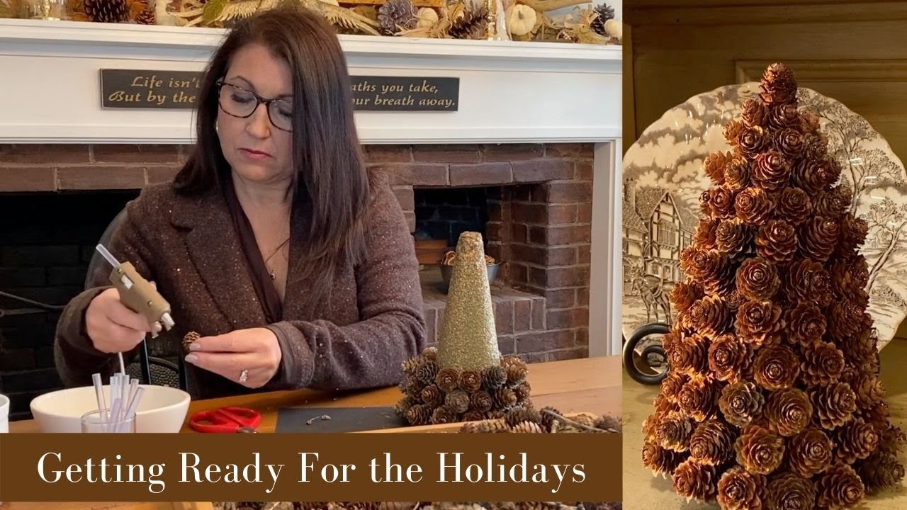 Pine cone tree DIY for winter home decor and New England style Christmas