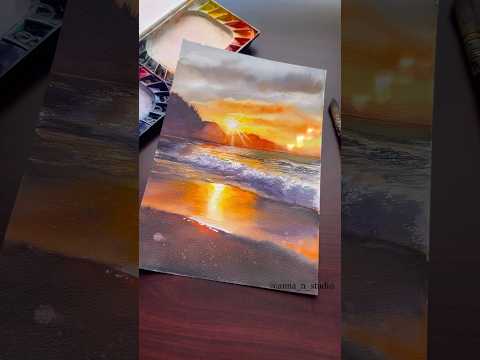 Sunset beach 🌅 #art #watercolor #beachvibes
