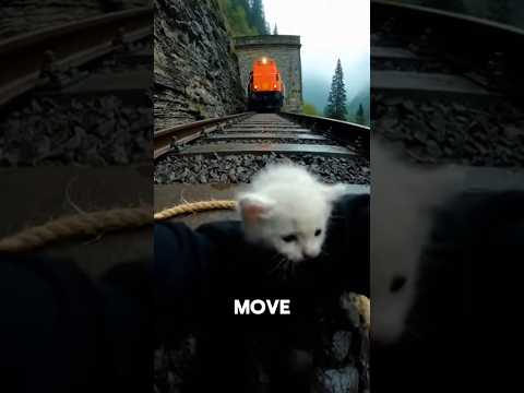 Man Risks His Life to Save Kitten from Train #CatRescue #AnimalRescue #Hero