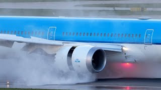 KLM Wet Spray landing slow motion amsterdam schiphol airport with ATC