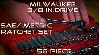Milwaukee 3/8 in. Drive SAE/Metric Ratchet and Socket Mechanics Tool Set (56-Piece)